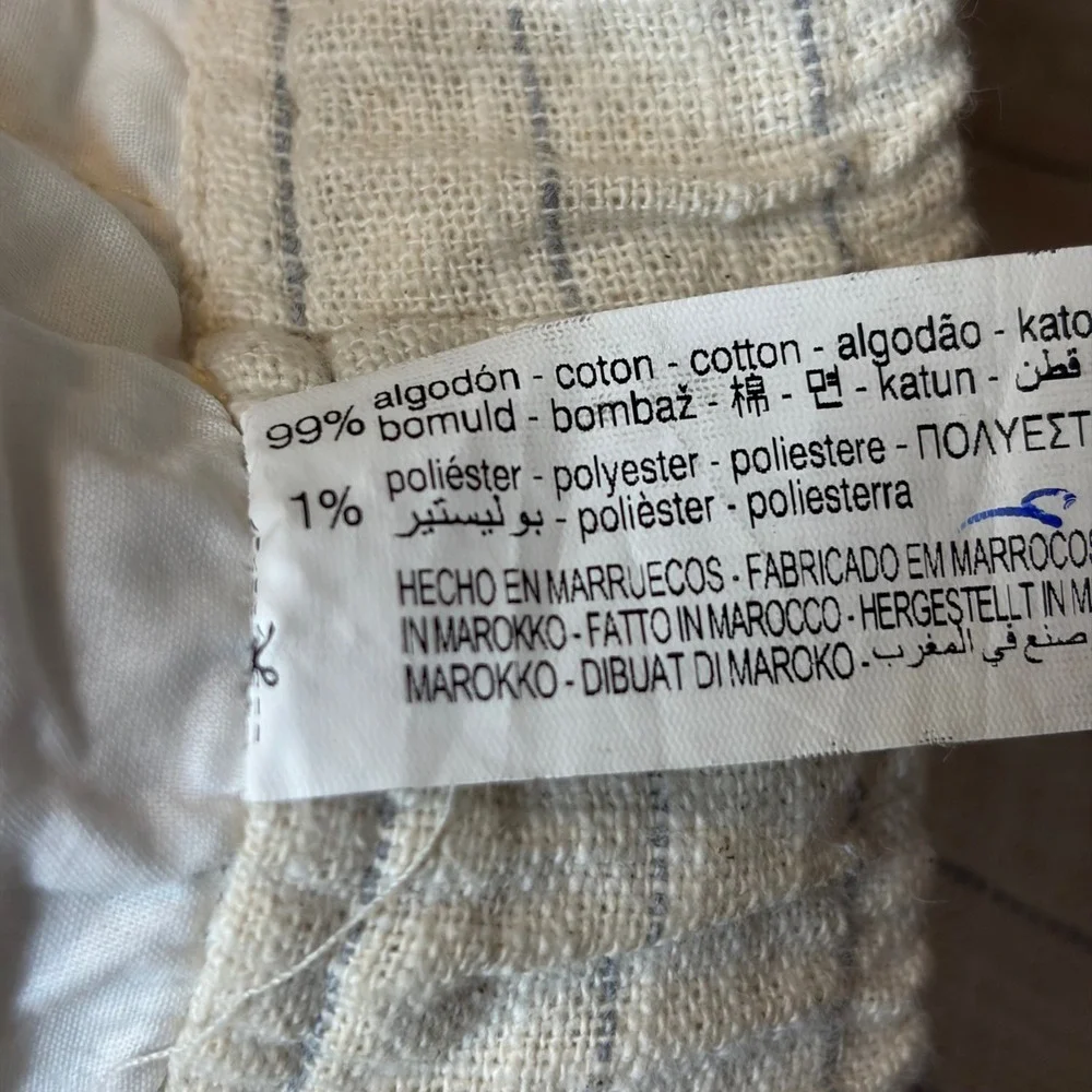 Zara Womens XL Pinstripe Drawstring Linen Blend Pants Cream Blue High Rise